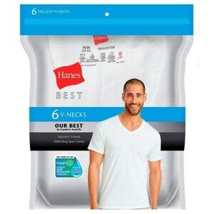 Hanes Men's XL 6-Pack Best Tagless Ring Spun Cotton V Neck Short Sleeve T-Shirts